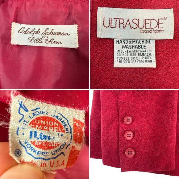 Vintage 70s Adolph Schuman for Lilli Ann Fushia Ultrasuede Skirt Blazer 2‑PC - Picture 10 of 12